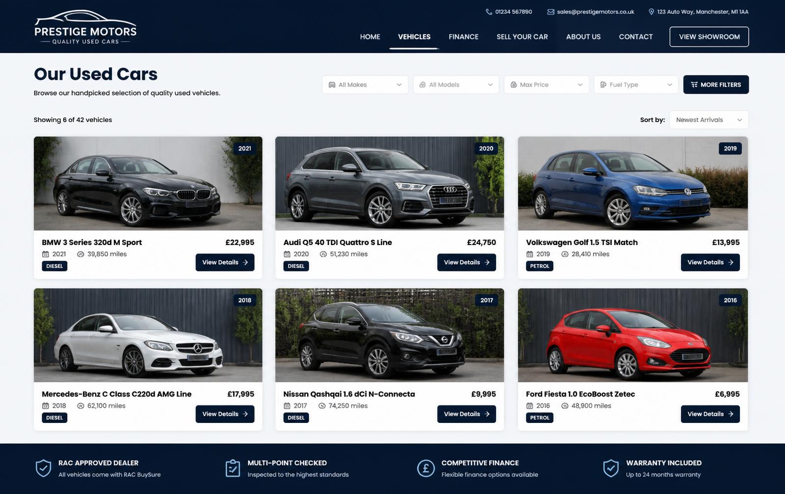 Vehicle Listings — Triple A Motors website