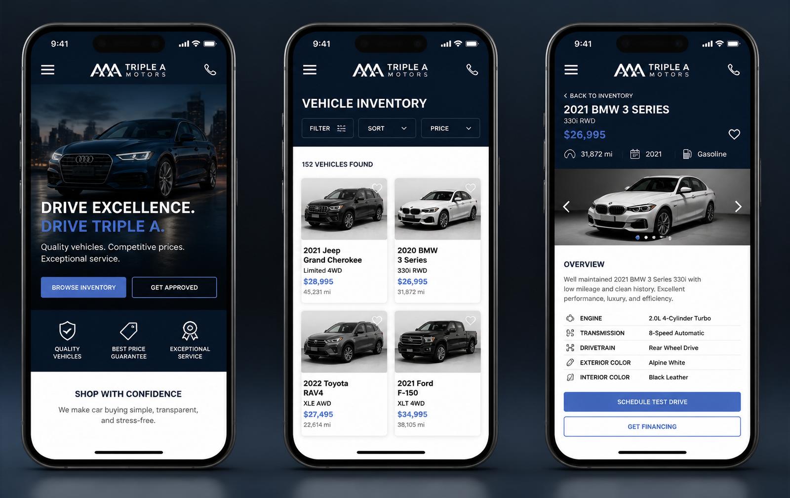 Mobile Responsive View — Triple A Motors website