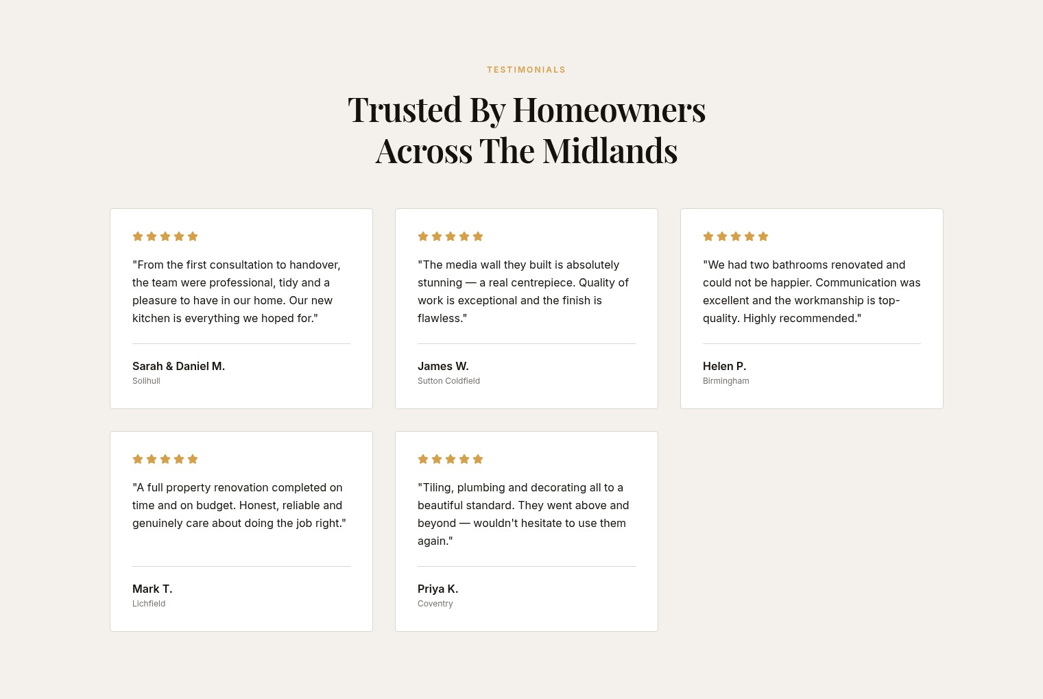 Testimonials — Luxury Renovation website